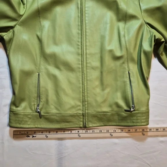​Valerie Stevens 100% Leather Moto Jacket - Pear Green - XL - Picture 5 of 9